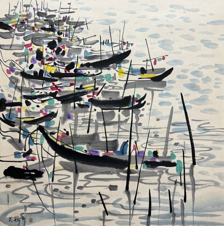 WU GUANZHONG (1919-2010), ATTRIBUTED TO, LANDSCAPE: Dimensions: Width: 66 cm (25.98 in.) x Height: 66 cm (25.98 in.). All measurements are approximate.