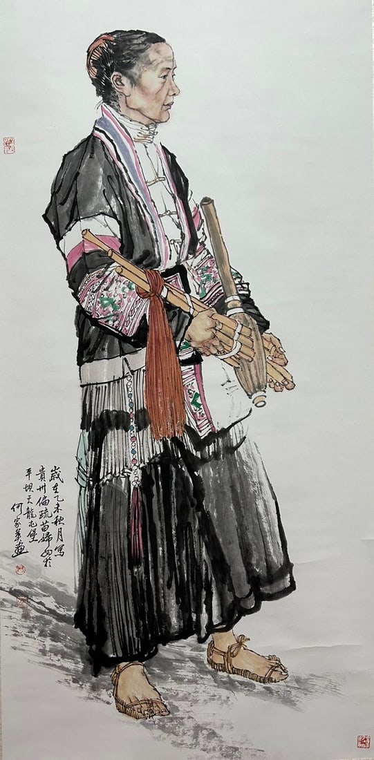 HE JIAYING (B. 1957), ATTRIBUTED TO, FIGURE: Dimensions: Width: 138 cm (54.33 in.) x Height: 68 cm (26.77 in.). All measurements are approximate.