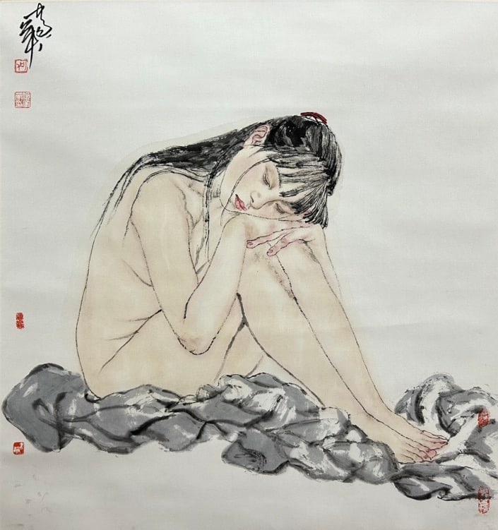 HE JIAYING (B. 1957), ATTRIBUTED TO, FIGURE: Dimensions: Width: 69 cm (27.17 in.) x Height: 64 cm (25.20 in.). All measurements are approximate.
