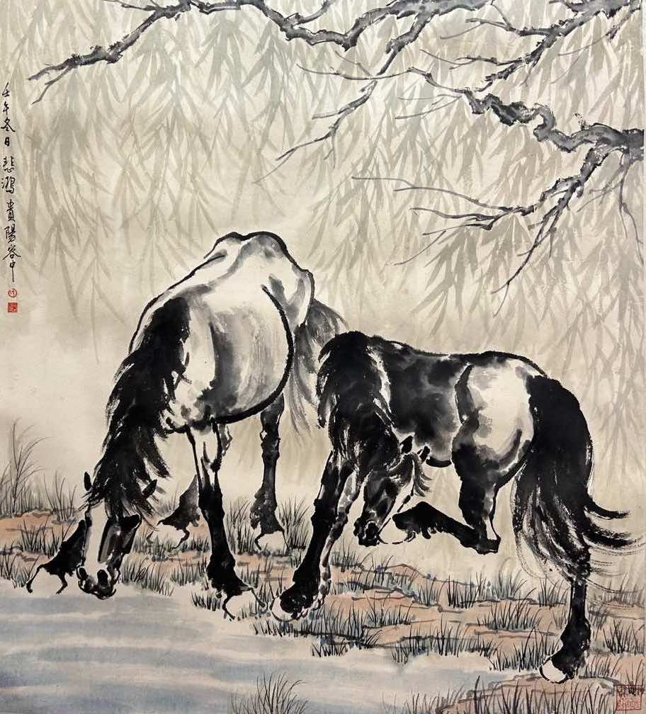 XU BEIHONG (1895-1953), ATTRIBUTED TO, HORSE: Dimensions: Width: 108 cm (42.52 in.) x Height: 97 cm (38.19 in.). All measurements are approximate.