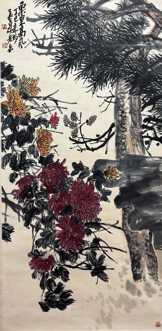 WU CHANGSHUO (1844-1927), ATTRIBUTED TO, FLOWERS: Dimensions: Width: 137 cm (53.94 in.) x Height: 66 cm (25.98 in.). All measurements are approximate.