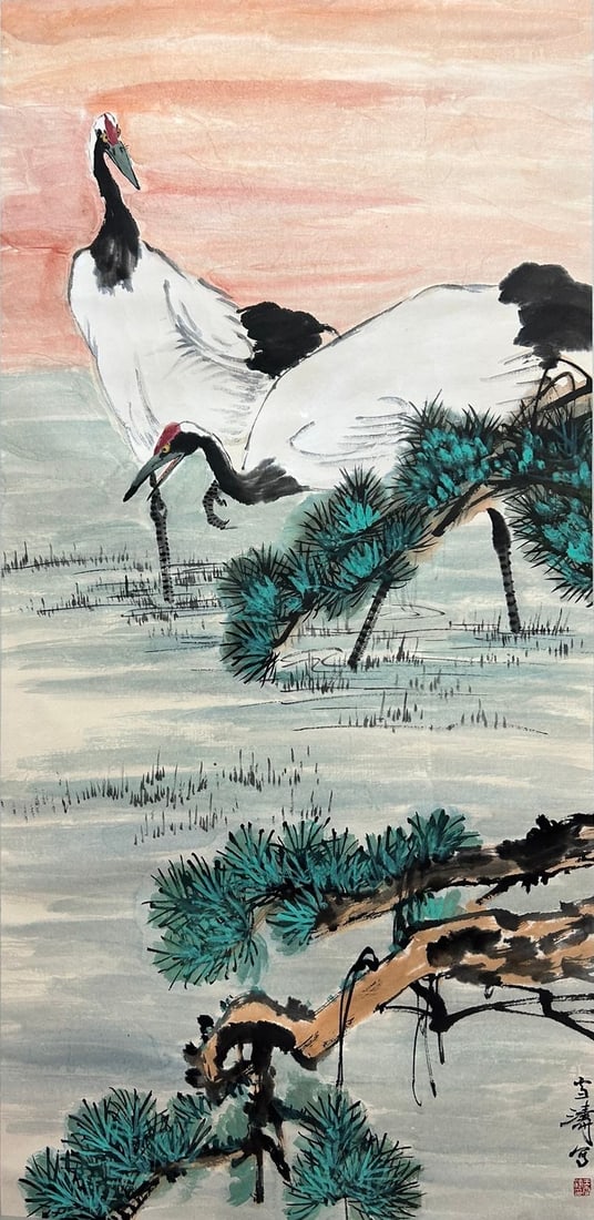 WANG XUETAO (1903-1982), ATTRIBUTED TO, CRANE: Dimensions: Width: 134 cm (52.76 in.) x Height: 65 cm (25.59 in.). All measurements are approximate.