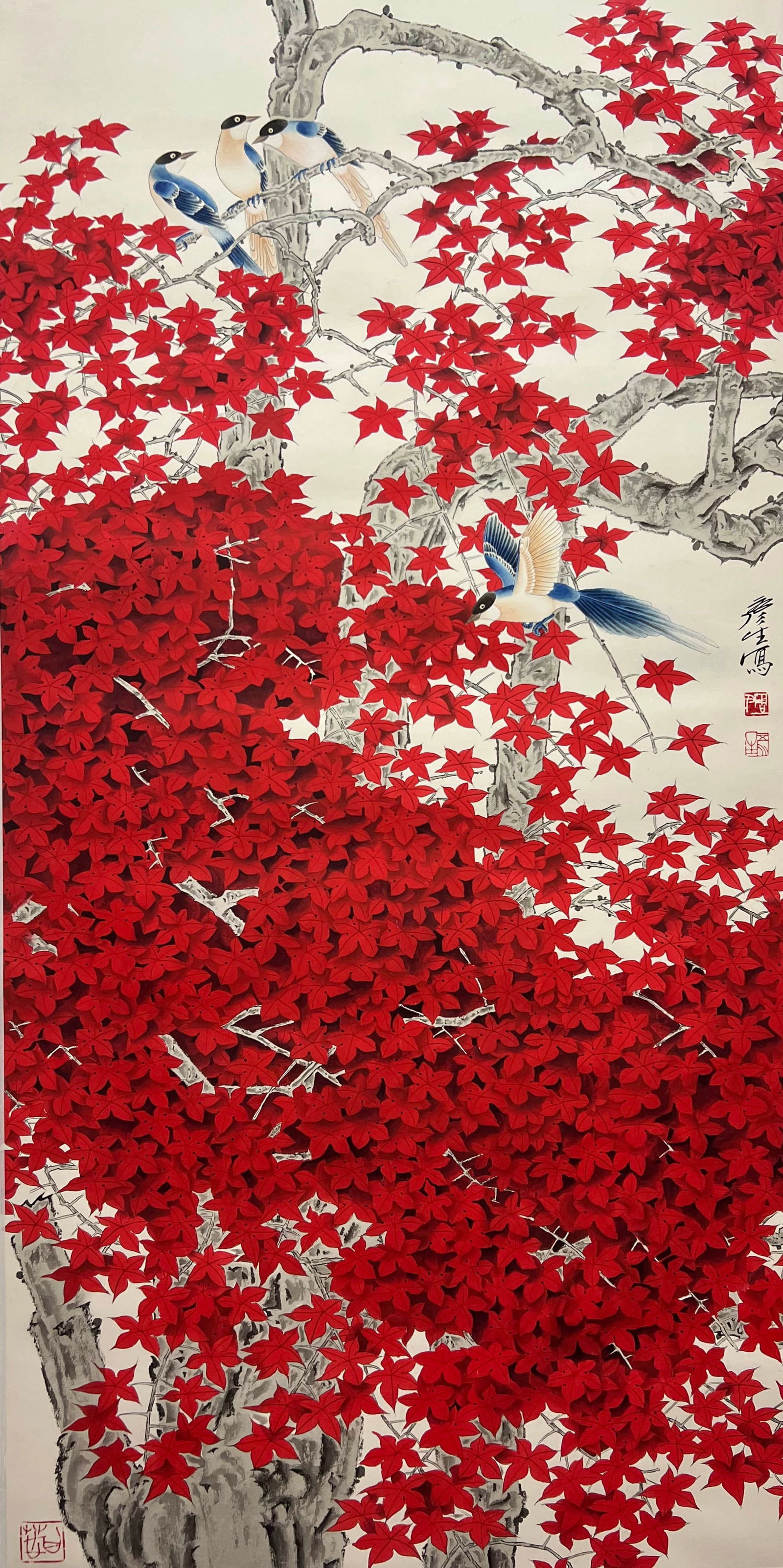 ZHOU YANSHENG (B. 1942), ATTRIBUTED TO, FLOWER AND BIRD: Dimensions: Width: 129 cm (50.79 in.) x Height: 64 cm (25.20 in.). All measurements are approximate.