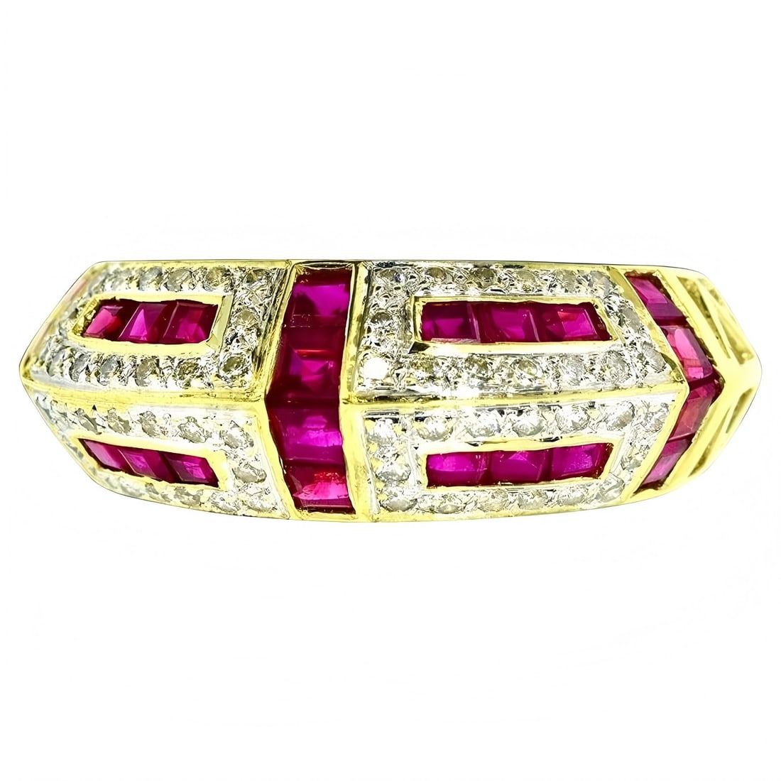 FINE DIAMOND AND RUBY 18K UNUSUAL GEOMETRIC MODERN DESIGNED RING (1 of 1)