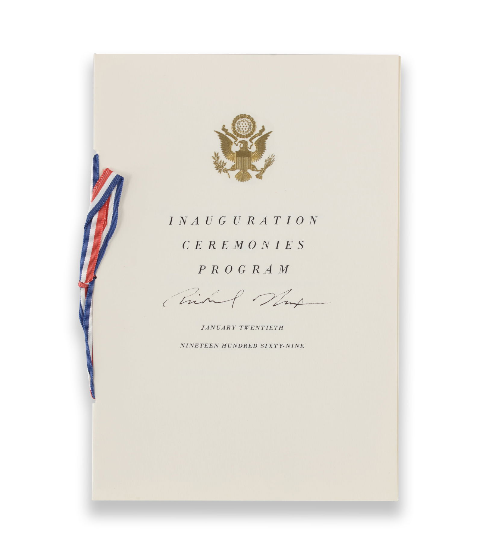 RICHARD NIXON - SIGNED INAUGURATION CEREMONIES PROGRAM (JANUARY 20, 1969): RICHARD NIXON - SIGNED INAUGURATION CEREMONIES PROGRAM (JANUARY 20, 1969)Provenance and Authenticity:This item includes a certificate of authenticity. Official Inauguration Ceremonies Program issued