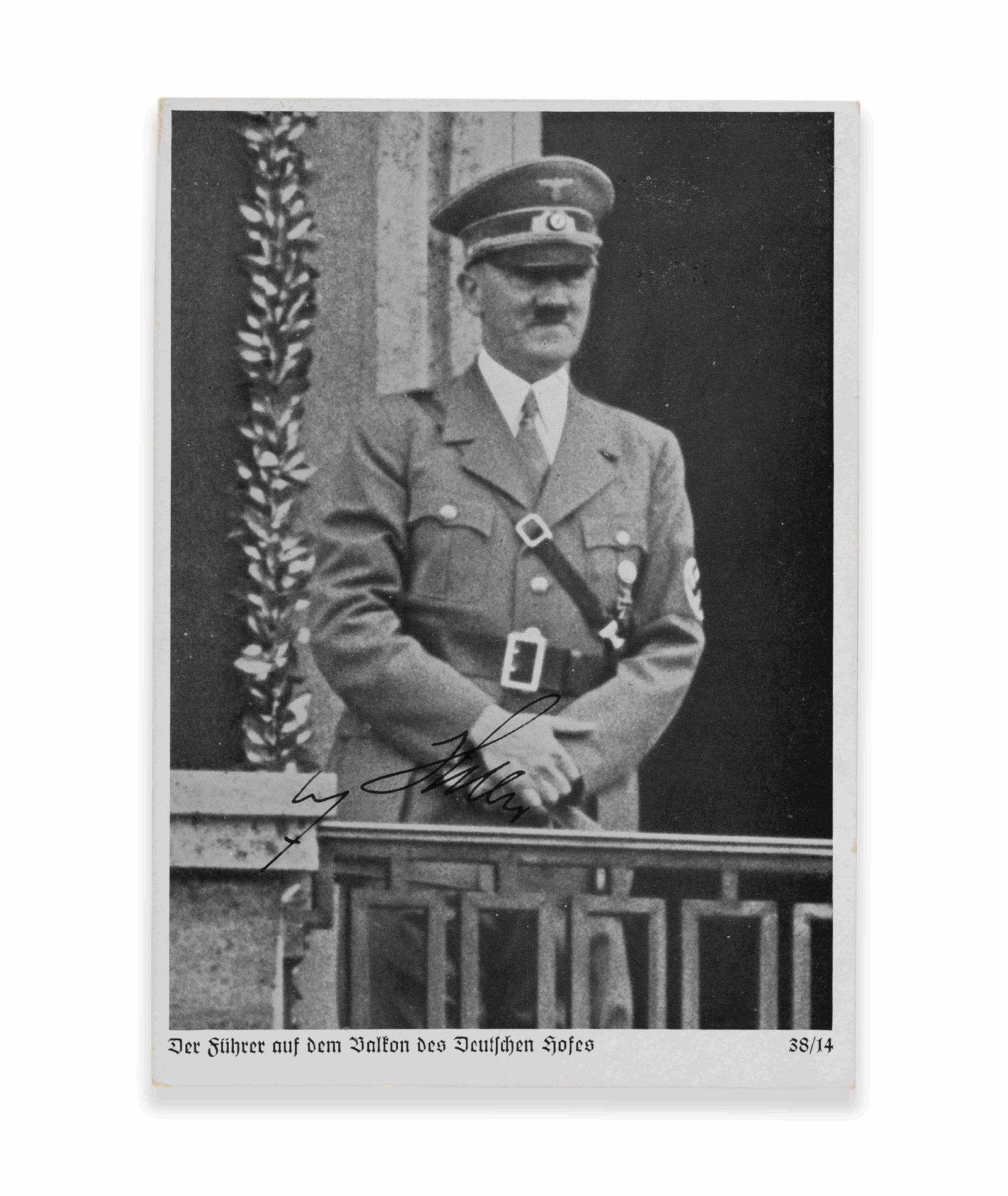 ADOLF HITLER - SIGNED SILVER GELATIN PHOTOGRAPHIC POSTCARD, REICHSPARTEITAG NÜRNBERG (1938): ADOLF HITLER - SIGNED SILVER GELATIN PHOTOGRAPHIC POSTCARD, REICHSPARTEITAG NÜRNBERG (1938)Provenance and Authenticity:This item includes a certificate of authenticity. This silver gelatin