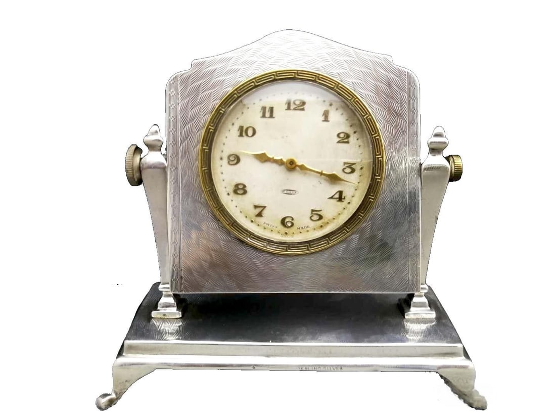 BRITISH PURE SILVER SMALL TABLE CLOCK (1 of 1)