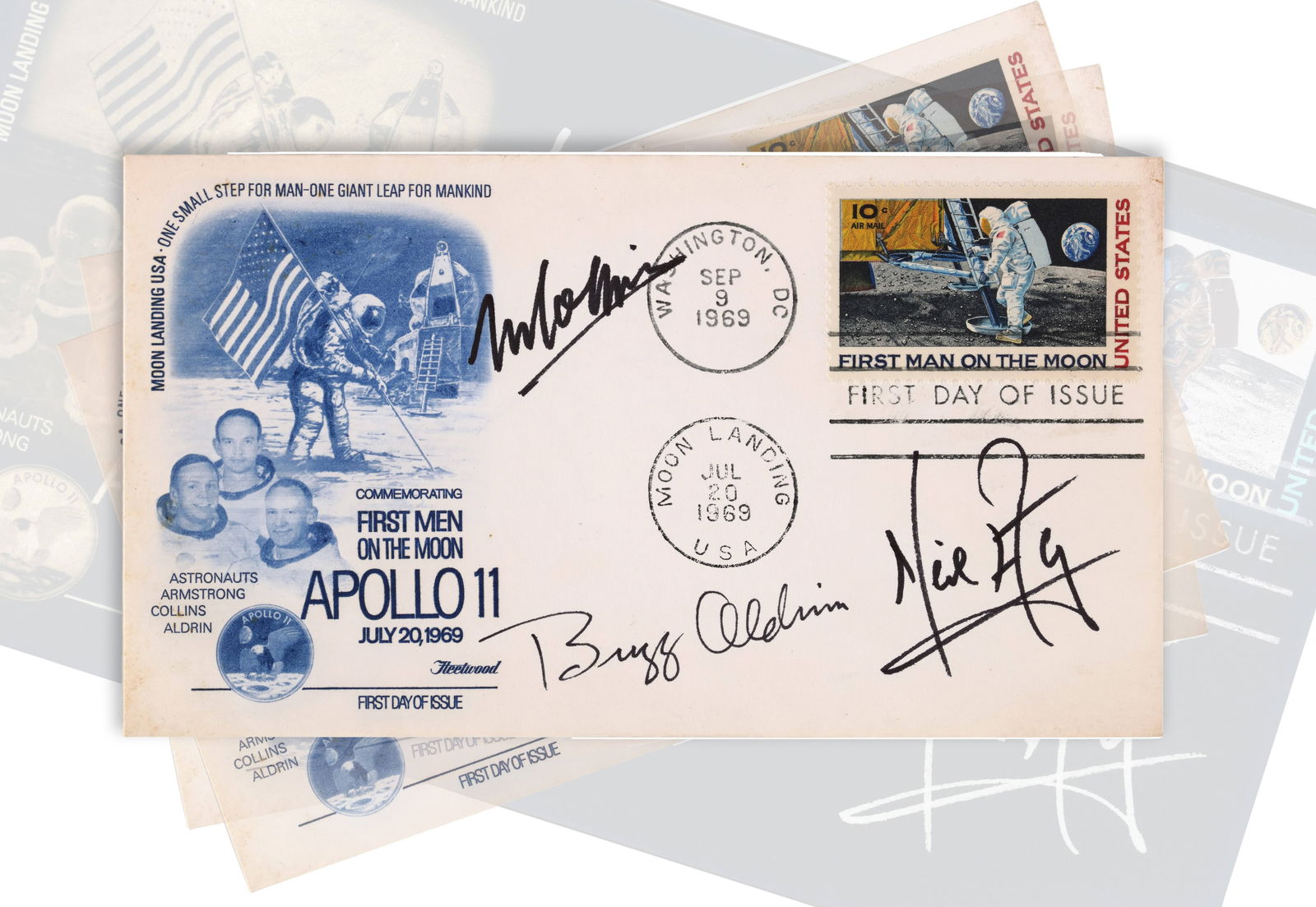 APOLLO 11 - SIGNED FIRST DAY COVER (MOON LANDING ISSUE, JULY 20, 1969) (1 of 2)