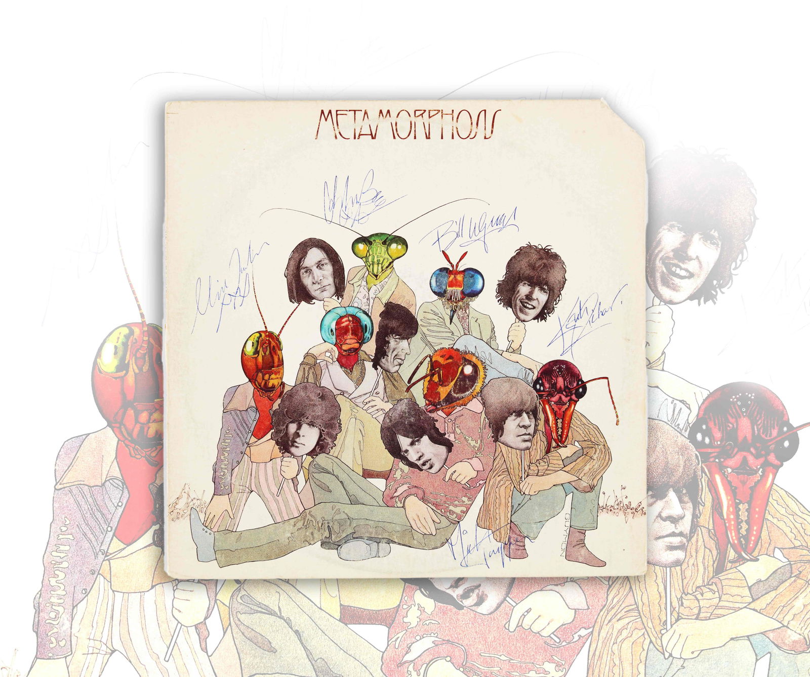THE ROLLING STONES SIGNED VINYL RECORD OF "METAMORPHOSIS": THE ROLLING STONES SIGNED VINYL RECORD OF "METAMORPHOSIS"Dimensions:Vinyl records Size:12 1/4 x 12 1/4 inProvenance and Authenticity:This item includes a certificate of authenticity. Decca Original