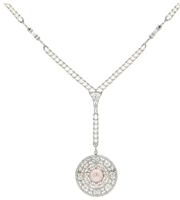 EDWARDIAN 6 CARAT DIAMOND & PEARL PLATINUM SAUTOIR CONVERSION NECKLACE (1 of 1)