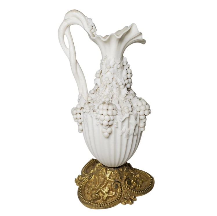 ANTIQUE 9" PARIAN GRAPEVINE EWER PORCELAIN VASE INTRICATE SCULPTED GRAPES (1 of 1)