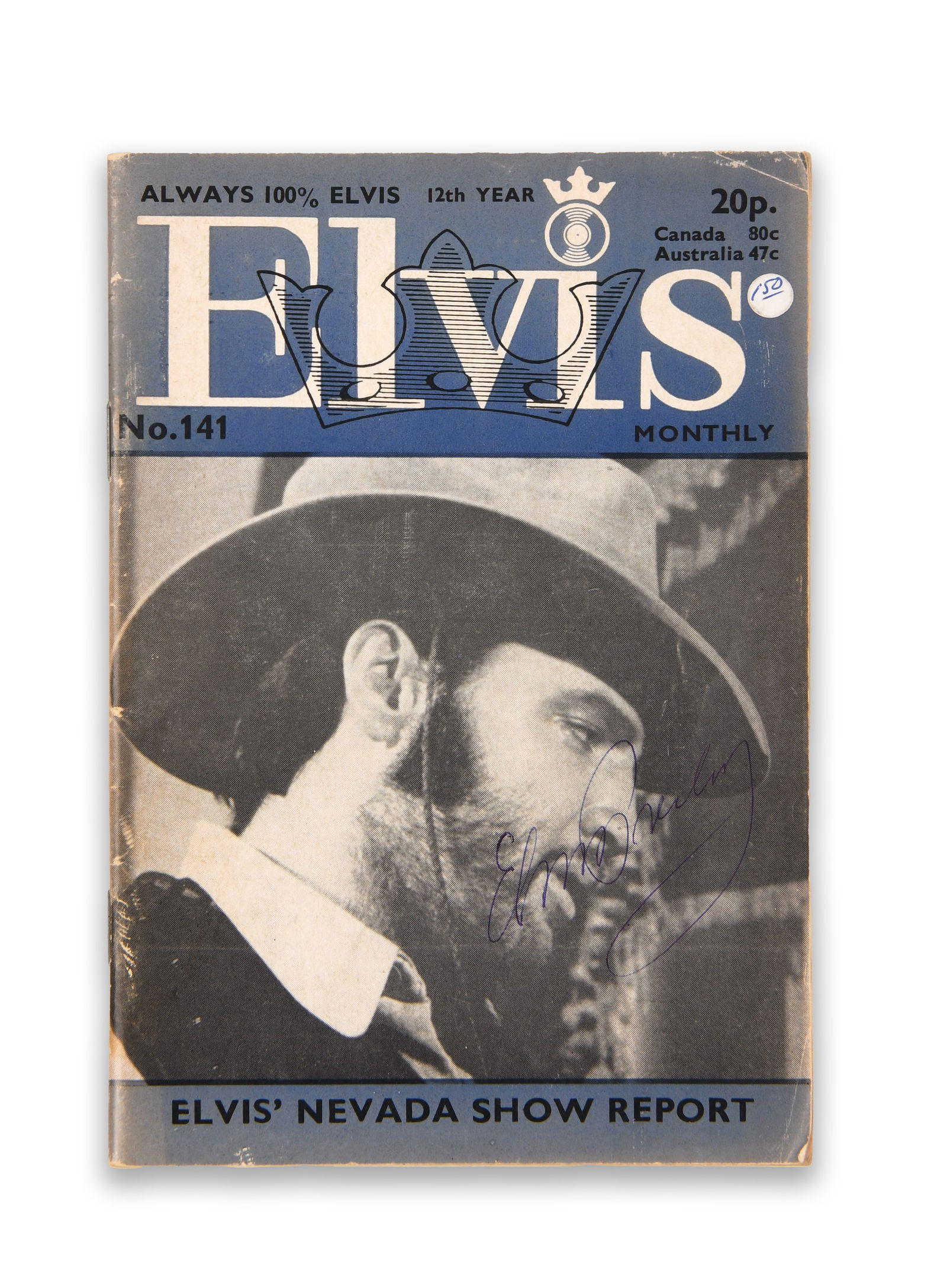 ELVIS PRESLEY (1935–1977), SIGNED ELVIS MONTHLY MAGAZINE, NO. 141: ELVIS PRESLEY (1935–1977), SIGNED ELVIS MONTHLY MAGAZINE, NO. 141Provenance and Authenticity:This item includes a certificate of authenticity. This issue of Elvis Monthly, No. 141, bears a