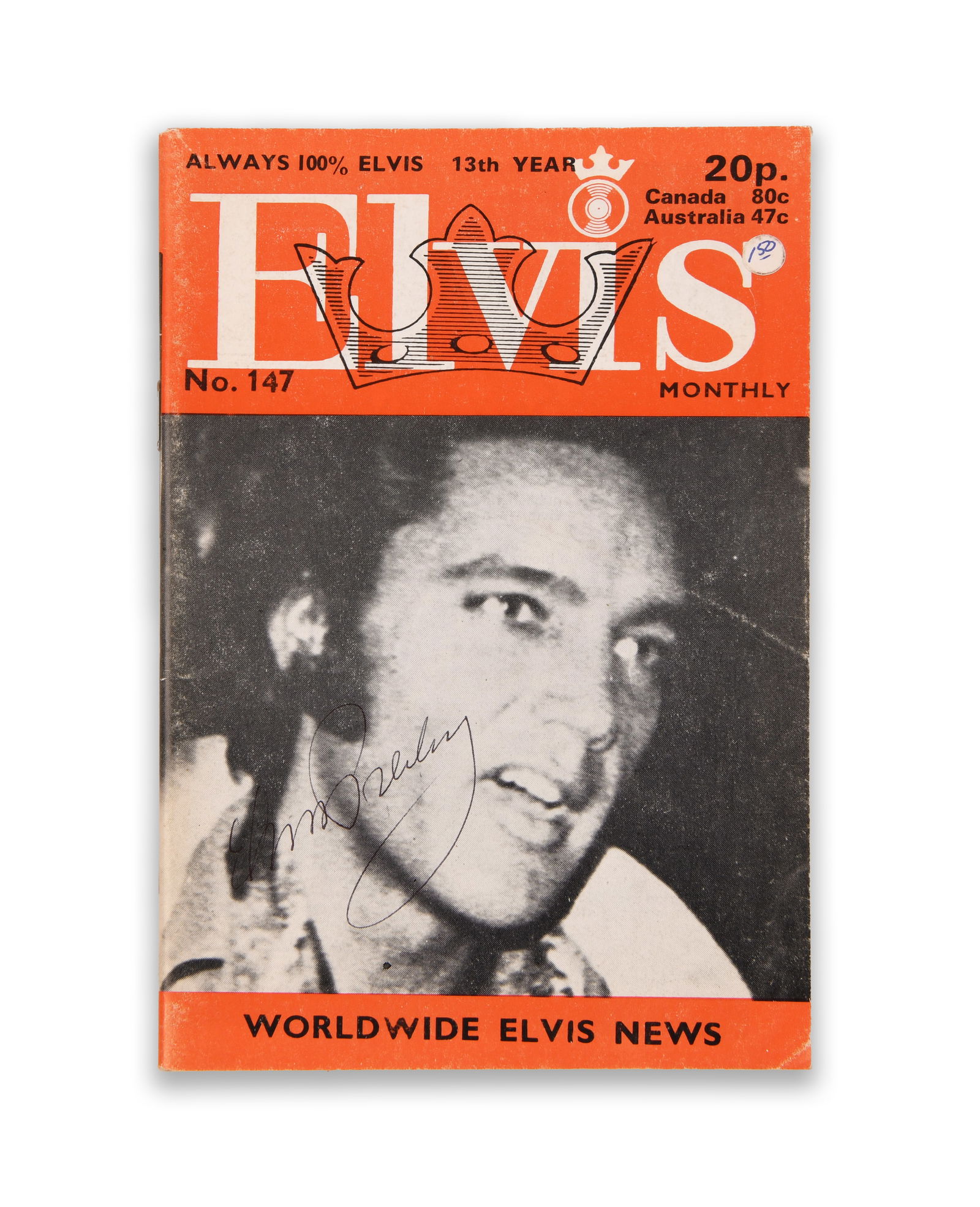 ELVIS PRESLEY (1935–1977), SIGNED ELVIS MONTHLY MAGAZINE, NO. 147 (1 of 2)