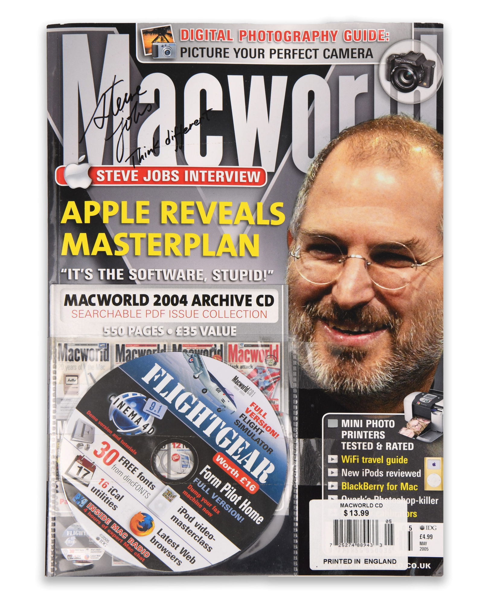 STEVE JOBS (1955–2011), SIGNED, MACWORLD MAGAZINE, MAY 2005 ISSUE: STEVE JOBS (1955–2011), SIGNED, MACWORLD MAGAZINE, MAY 2005 ISSUEProvenance and Authenticity:This item includes a certificate of authenticity. This issue of Macworld magazine features a handwritten