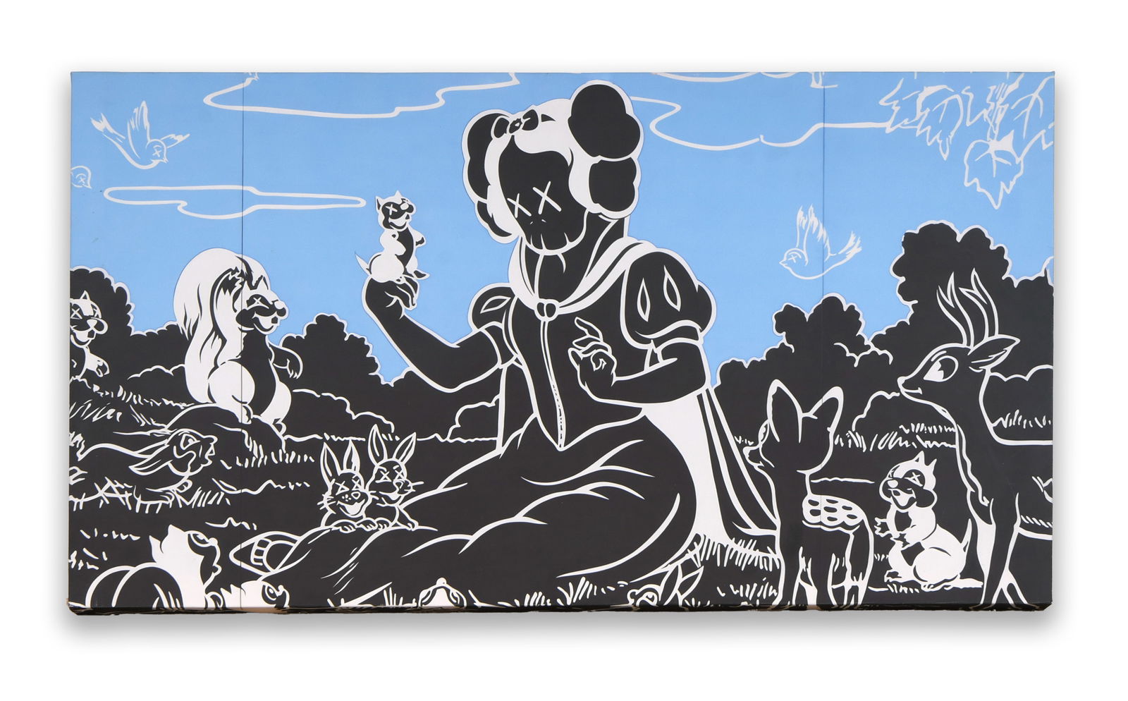 KAWS (BRIAN DONNELLY, B. 1974), KAWS X SNOW WHITE INSPIRED COMPOSITION, DECORATIVE CANVAS PRINT: KAWS (BRIAN DONNELLY, B. 1974), KAWS X SNOW WHITE INSPIRED COMPOSITION, DECORATIVE CANVAS PRINTDimensions:Provenance and Authenticity:This item includes a certificate of authenticity. The present