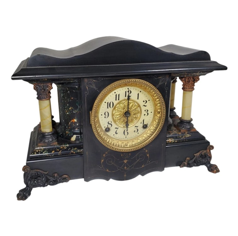 ANTIQUE SETH THOMAS SHASTA ADAMANTINE MANTEL CLOCK 7"X17" MARBLED (1 of 1)