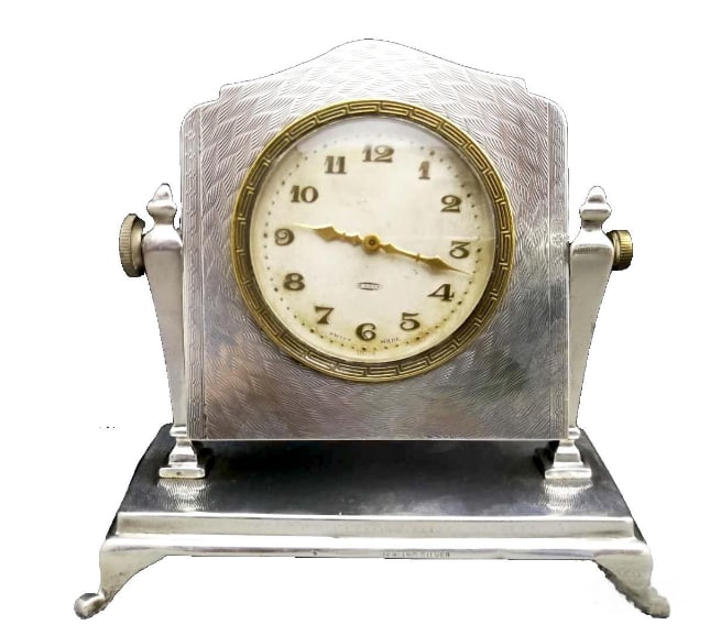 BRITISH PURE SILVER SMALL TABLE CLOCK (1 of 1)