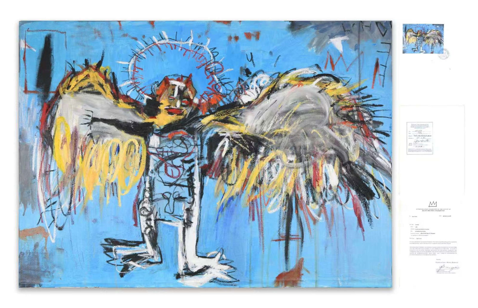 JEAN-MICHEL BASQUIAT (1960–1988), ATTRIBUTED TO, ACRYLIC ON CANVAS: JEAN-MICHEL BASQUIAT (1960–1988), ATTRIBUTED TO, ACRYLIC ON CANVAS Dimensions: Image size: 65.2 × 88.4 cm. All measured values are approximate. Provenance and Authenticity: This item includes a cer