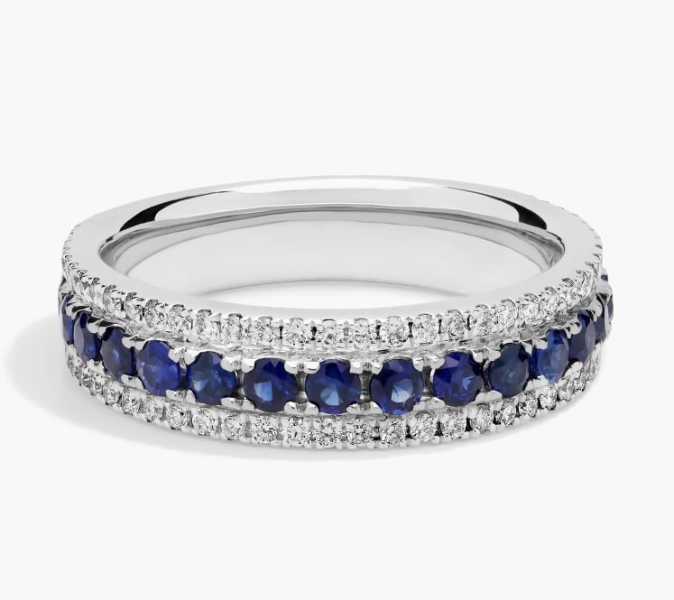 TRIPLE ROW SAPPHIRE AND DIAMOND RING IN 14K WHITE GOLD (1/3 CT. TW.) (1 of 1)