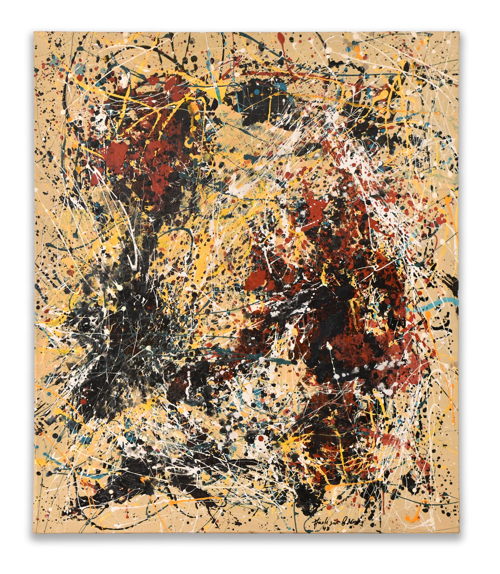 JACKSON POLLOCK (1912-1956),ATTRIBUTED TO,OIL, ENAMEL, AND ALUMINUM PAINT ON CANVAS (1 of 2)