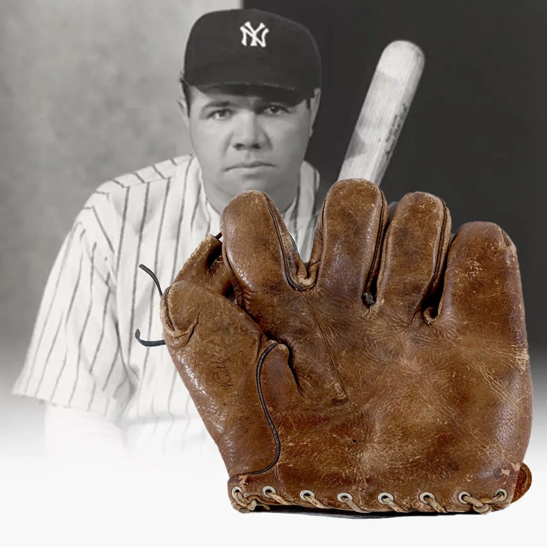 BABE RUTH HAND-SIGNED BASEBALL GLOVE (1 of 3)