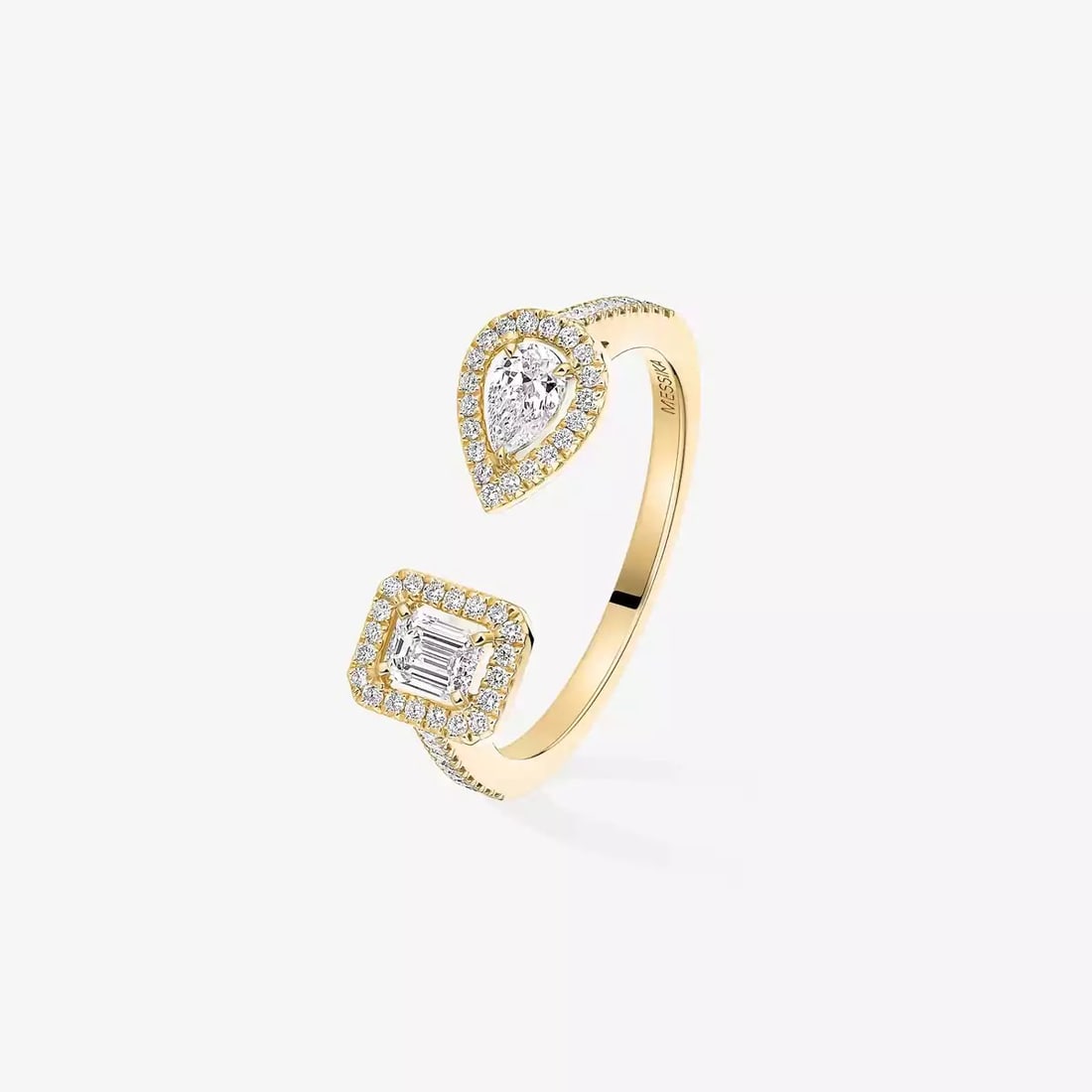 0.15-CARAT GOLD AND DIAMOND RING: 0.15-CARAT GOLD AND DIAMOND RING Description: The brilliant and dazzling marquise cut is charming, while the emerald-shaped cut is fashionable and captivating, complementing each other beautifully. Tw
