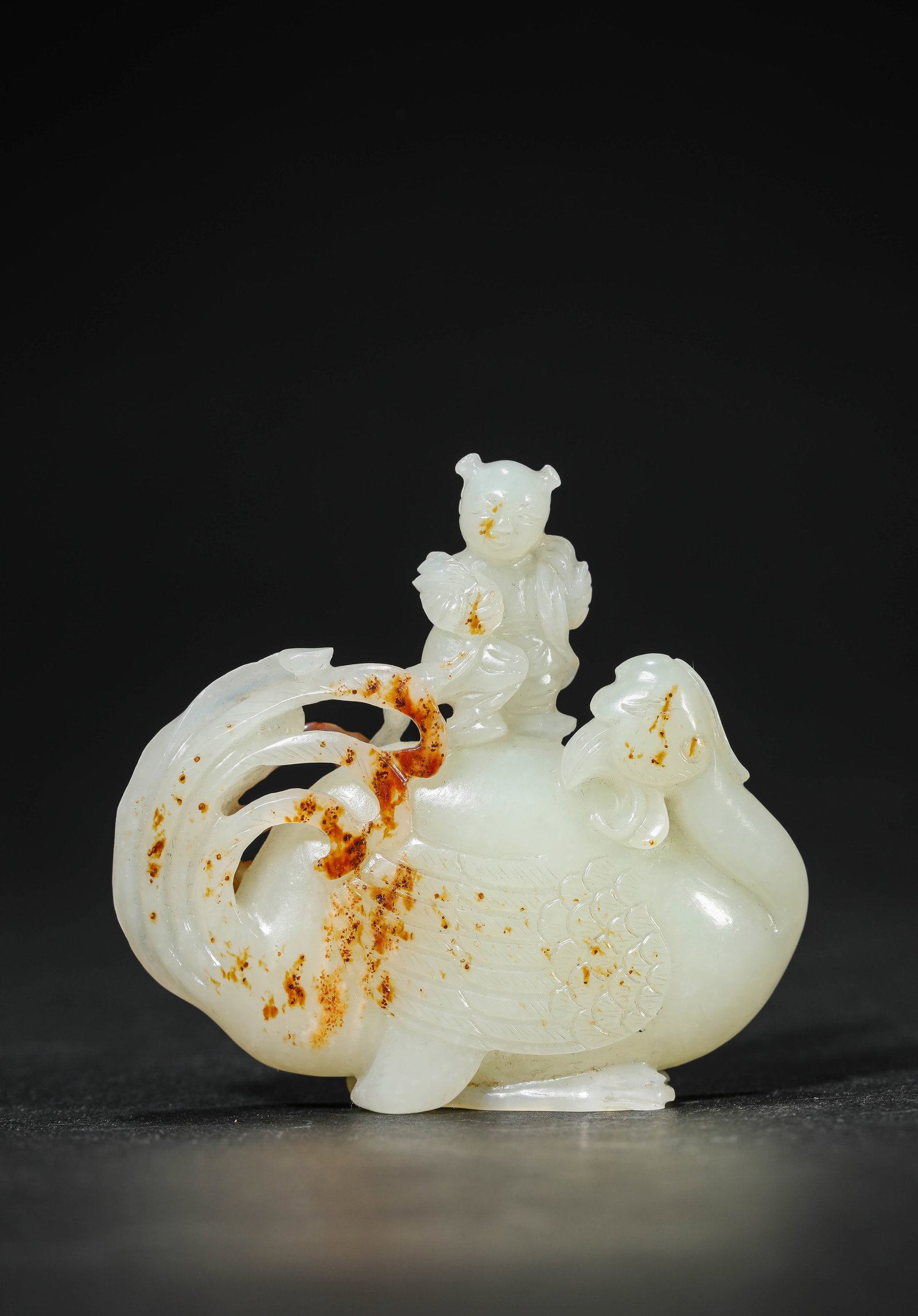 A JADE GOOSE: A JADE GOOSE Dimensions: Length: 7.3 cm (2.87 in) x Width: 1.8 cm (0.71 in) x Height: 7.0 cm (2.76 in). All measurements are approximate.