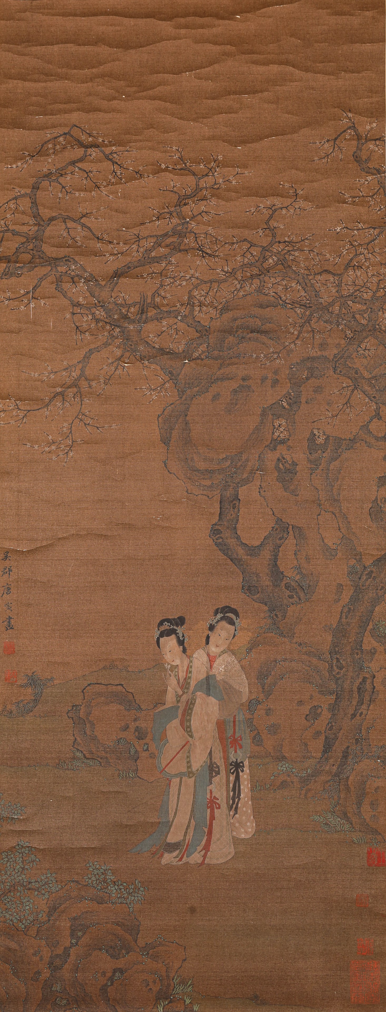 TANG YIN (1470-1524), ATTRIBUTED TO, LADIES OF THE COURT: TANG YIN (1470-1524), ATTRIBUTED TO, LADIES OF THE COURT Dimensions: Width: 50.5 cm (19.88 in) x Height: 136.0 cm (53.54 in). All measurements are approximate.