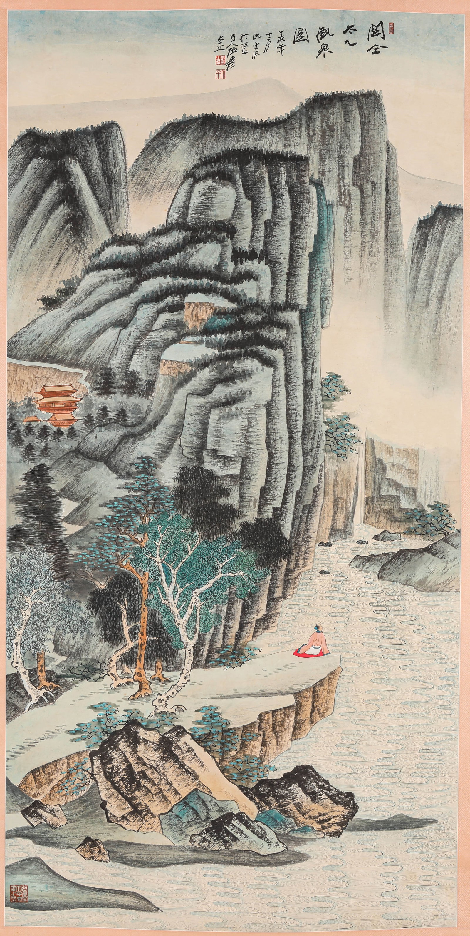 ZHANG DAQIAN (1899-1983), ATTRIBUTED TO, LANDSCAPE WITH FIGURES (1 of 7)