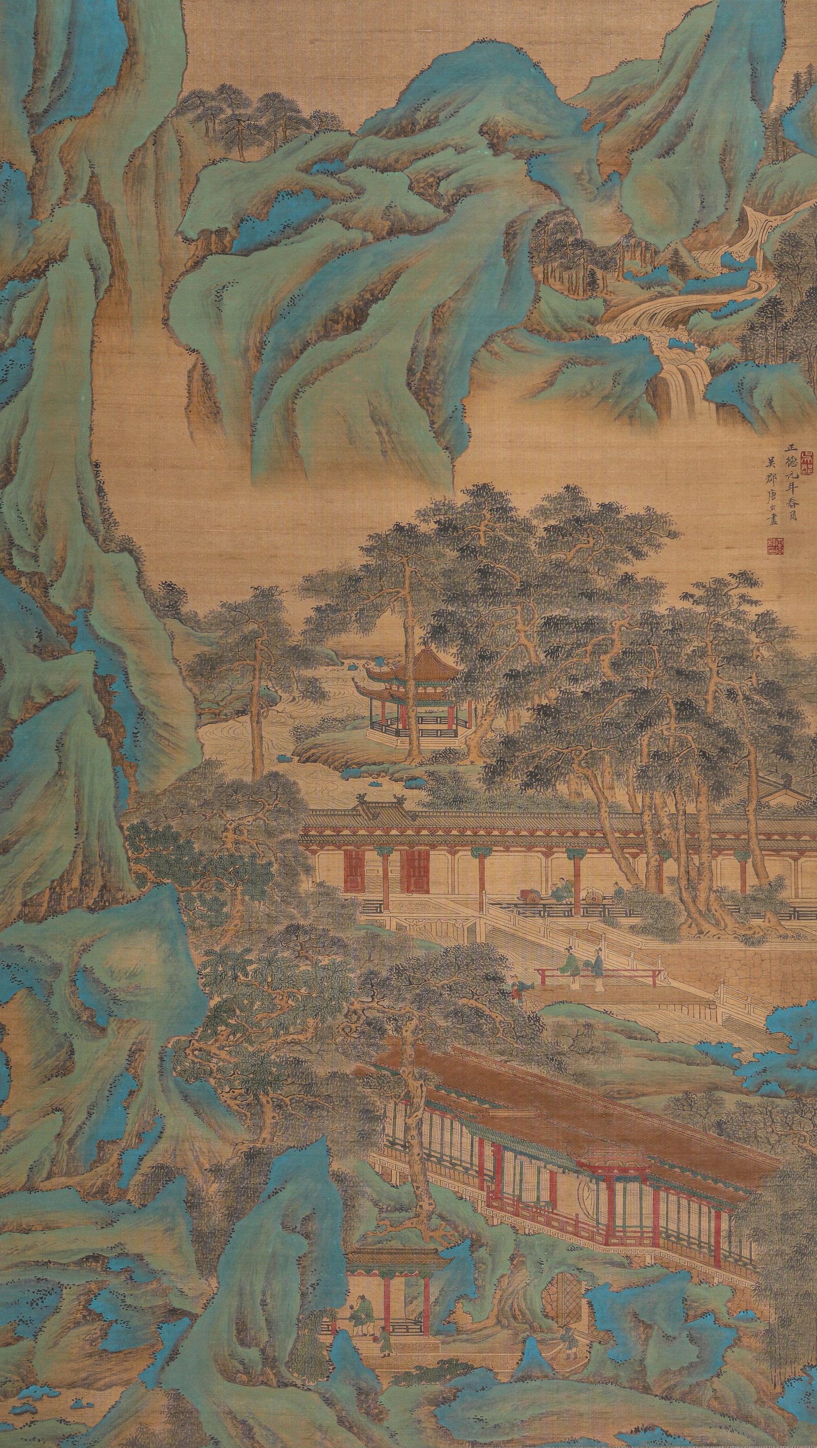 TANG YIN (1470-1524), ATTRIBUTED TO, PEACH BLOSSOM SPRING PARADISE: TANG YIN (1470-1524), ATTRIBUTED TO, PEACH BLOSSOM SPRING PARADISE Dimensions: Width: 100.0 cm (39.37 in) x Height: 175.0 cm (68.90 in). All measurements are approximate.