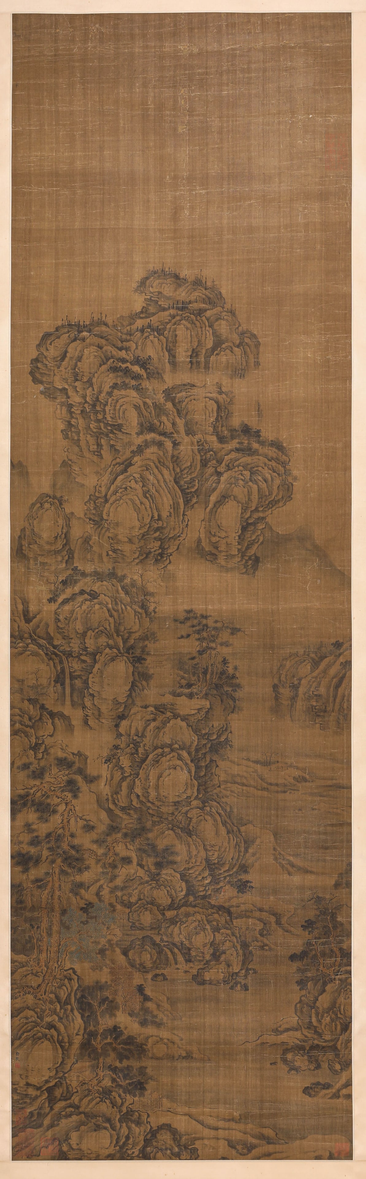 GUO XI (1020-1090), ATTRIBUTED TO, PINE SCENERY BY MOUNTAIN STREAM: GUO XI (1020-1090), ATTRIBUTED TO, PINE SCENERY BY MOUNTAIN STREAM Dimensions: Width: 67.0 cm (26.38 in) x Height: 227.0 cm (89.37 in). All measurements are approximate.