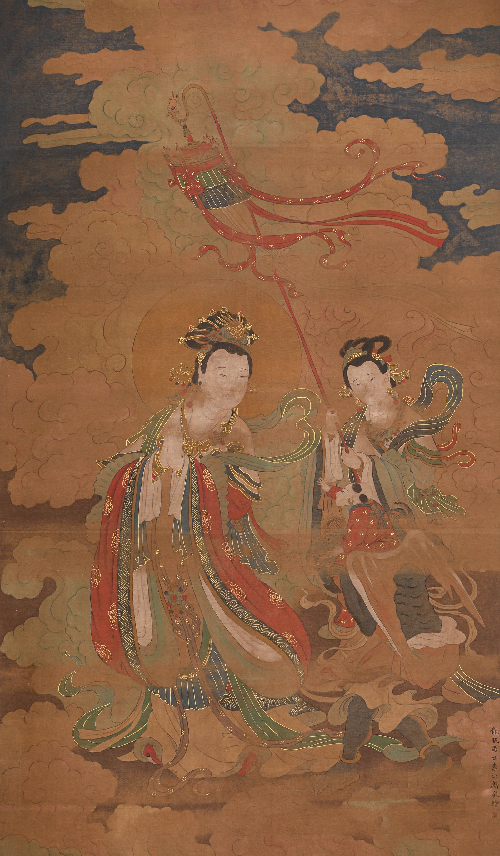 LI GONGLIN (1049-1106), ATTRIBUTED TO, PROTECTIVE DEITIES AND GUANYIN: LI GONGLIN (1049-1106), ATTRIBUTED TO, PROTECTIVE DEITIES AND GUANYIN Dimensions: Width: 137.0 cm (53.94 in) x Height: 235.0 cm (92.52 in). All measurements are approximate.