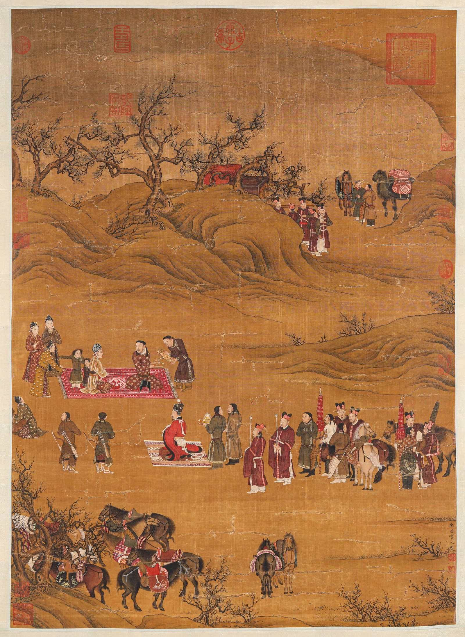 QIU YING (1494-1552), ATTRIBUTED TO, WENJI RETURNS TO HAN: QIU YING (1494-1552), ATTRIBUTED TO, WENJI RETURNS TO HAN Dimensions: Width: 69.5 cm (27.36 in) x Height: 96.0 cm (37.80 in). All measurements are approximate.