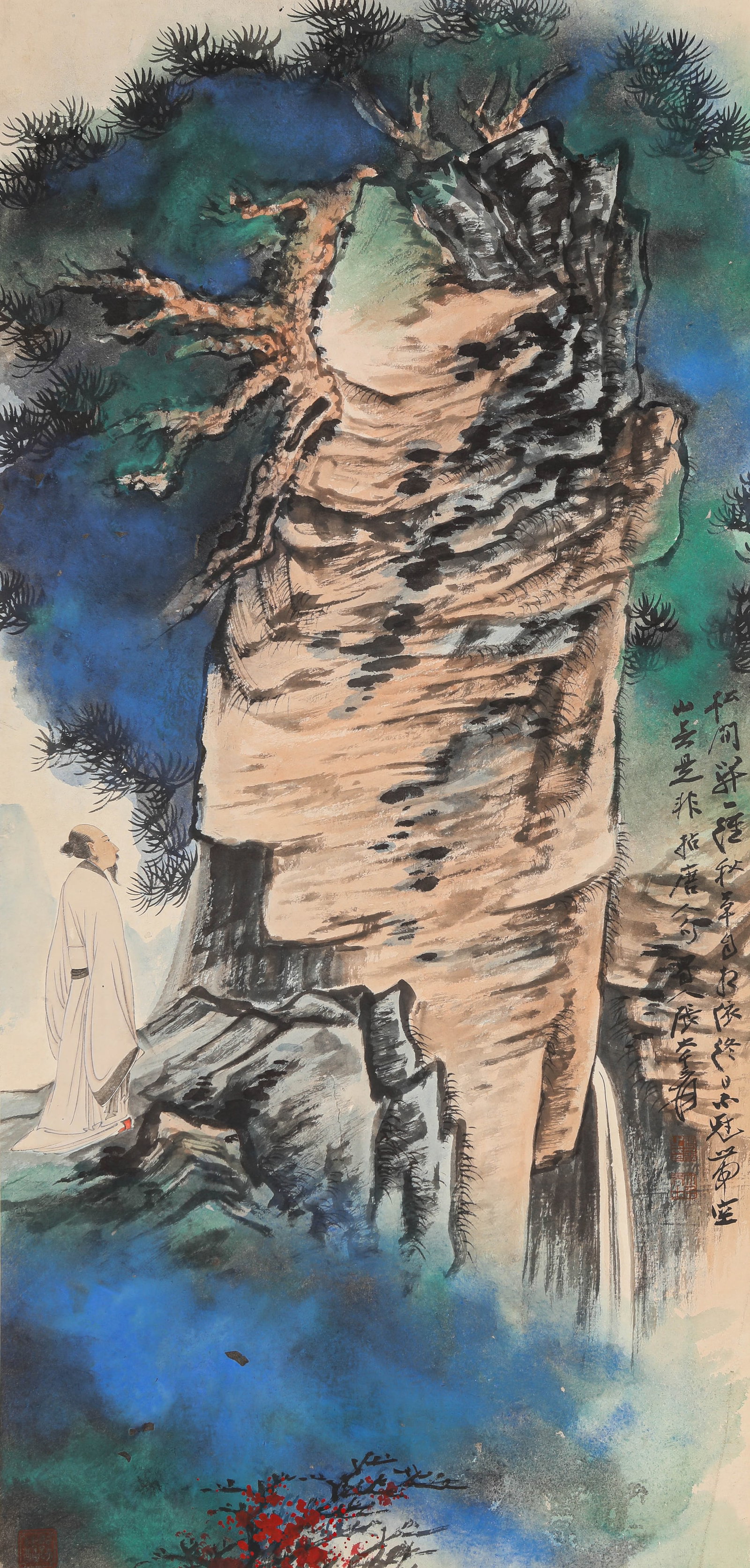 ZHANG DAQIAN (1899-1983), ATTRIBUTED TO, NOBLE SCHOLAR UNDER PINE: ZHANG DAQIAN (1899-1983), ATTRIBUTED TO, NOBLE SCHOLAR UNDER PINE Dimensions: Width: 57.0 cm (22.44 in) x Height: 119.0 cm (46.85 in). All measurements are approximate.