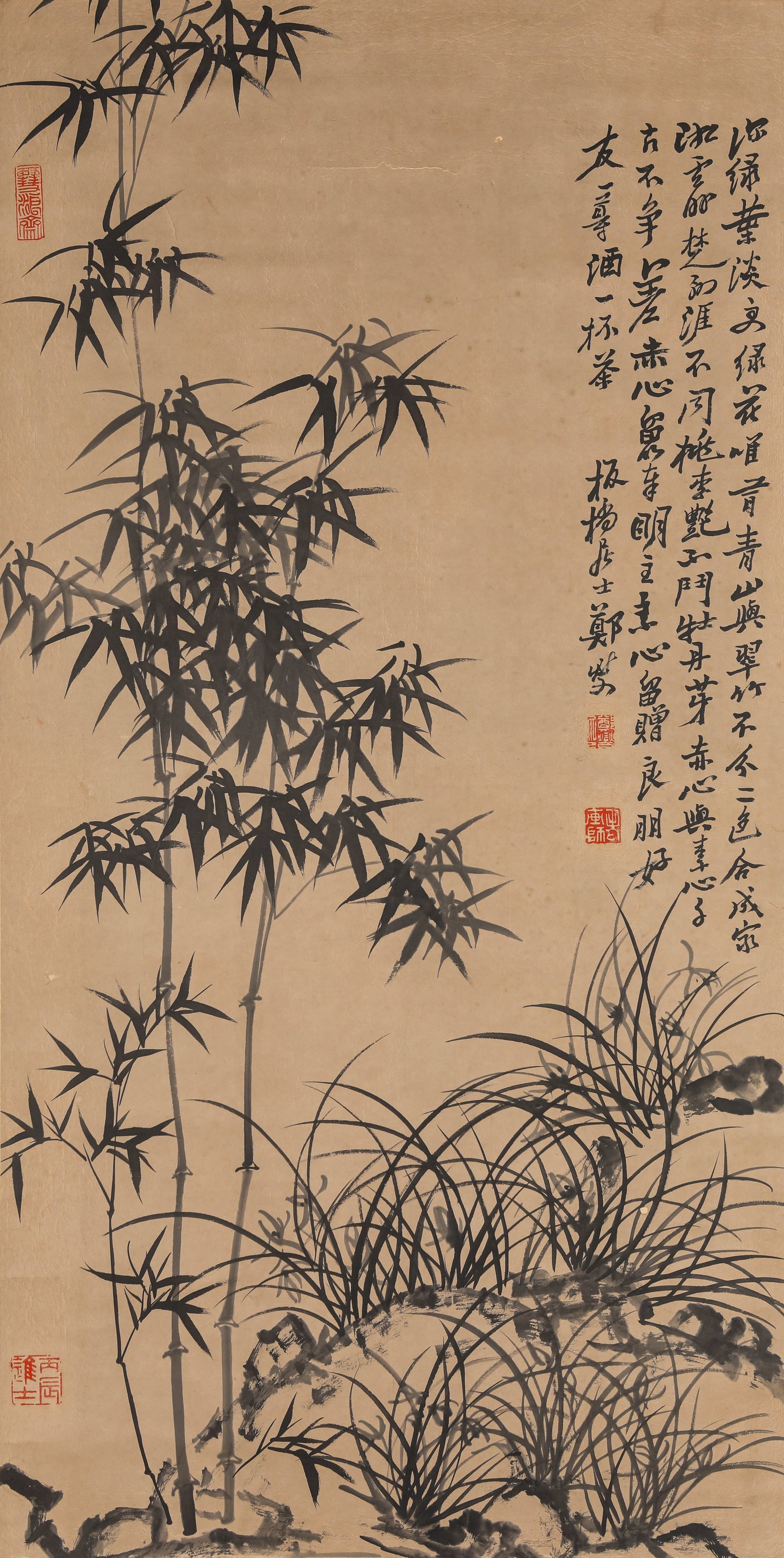 ZHENG XIE (1693-1765), ATTRIBUTED TO, BAMBOO AND ROCKS: ZHENG XIE (1693-1765), ATTRIBUTED TO, BAMBOO AND ROCKS Dimensions: Width: 68.5 cm (26.97 in) x Height: 134.0 cm (52.76 in). All measurements are approximate.
