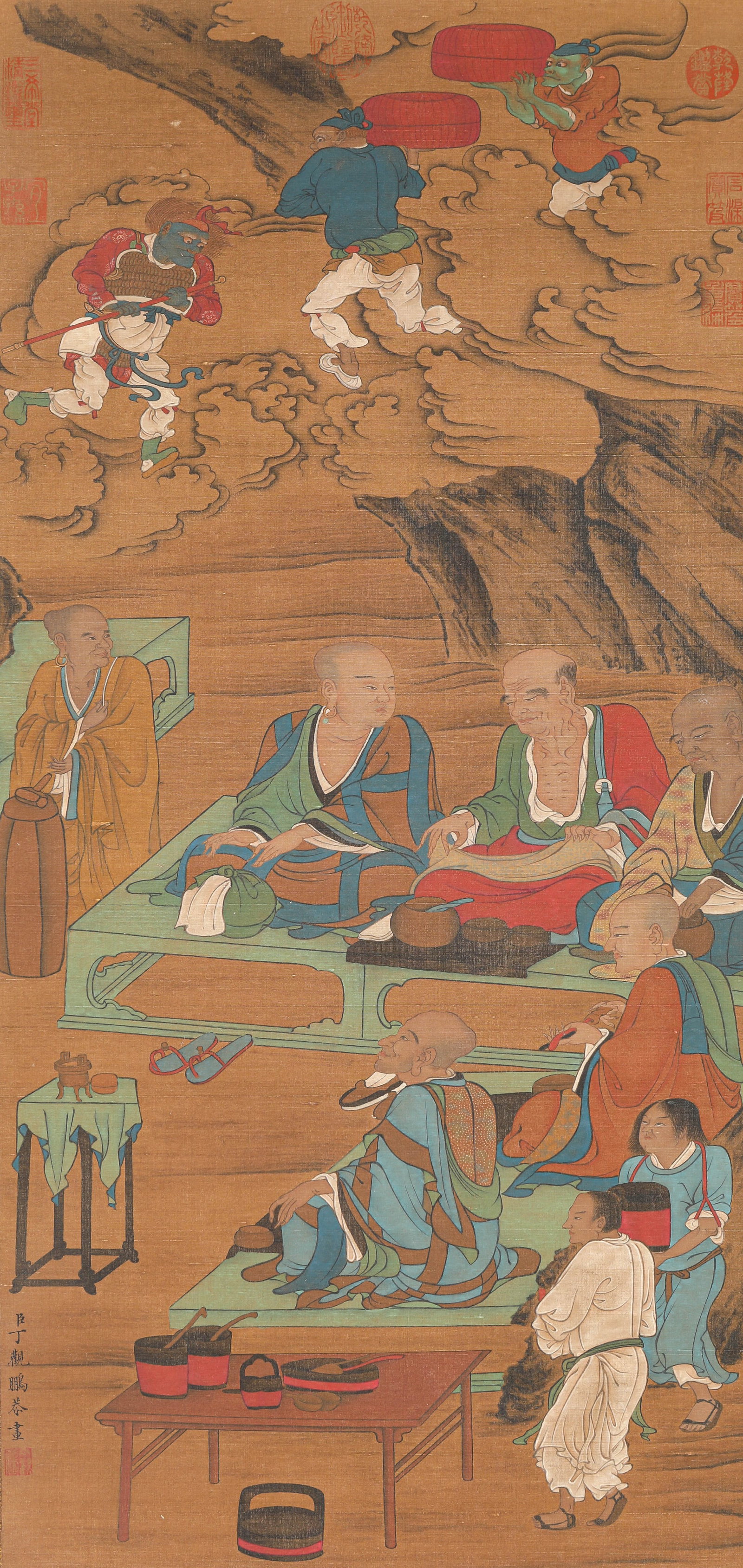 DING GUANPENG (ACT. 18TH CENTURY), ATTRIBUTED TO, ARHAT: DING GUANPENG (ACT. 18TH CENTURY), ATTRIBUTED TO, ARHAT Dimensions: Width: 40.0 cm (15.75 in) x Height: 85.0 cm (33.46 in). All measurements are approximate.