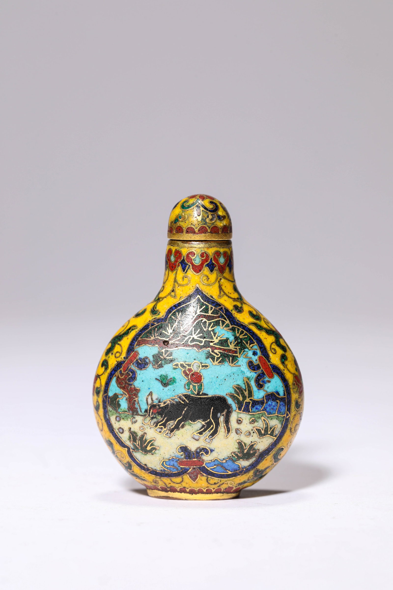 A CLOISONNé ENAMEL 'COWHERD' SNUFF BOTTLE (1 of 4)
