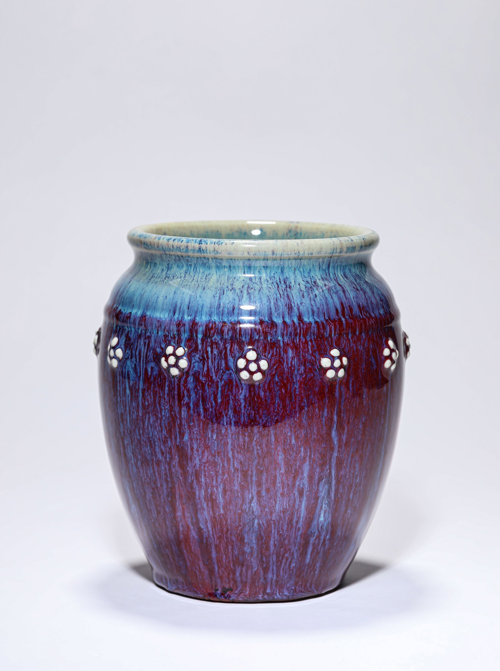A FLAMBE-GLAZED JAR: A FLAMBE-GLAZED JAR Dimensions: Width: 16.5 cm (6.50 in) x Height: 18.9 cm (7.44 in). All measurements are approximate.