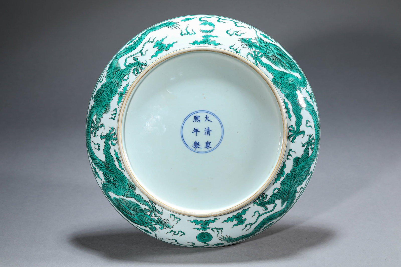 A GREEN-GLAZED 'DRAGON AND CLOUDS' DISH - 10