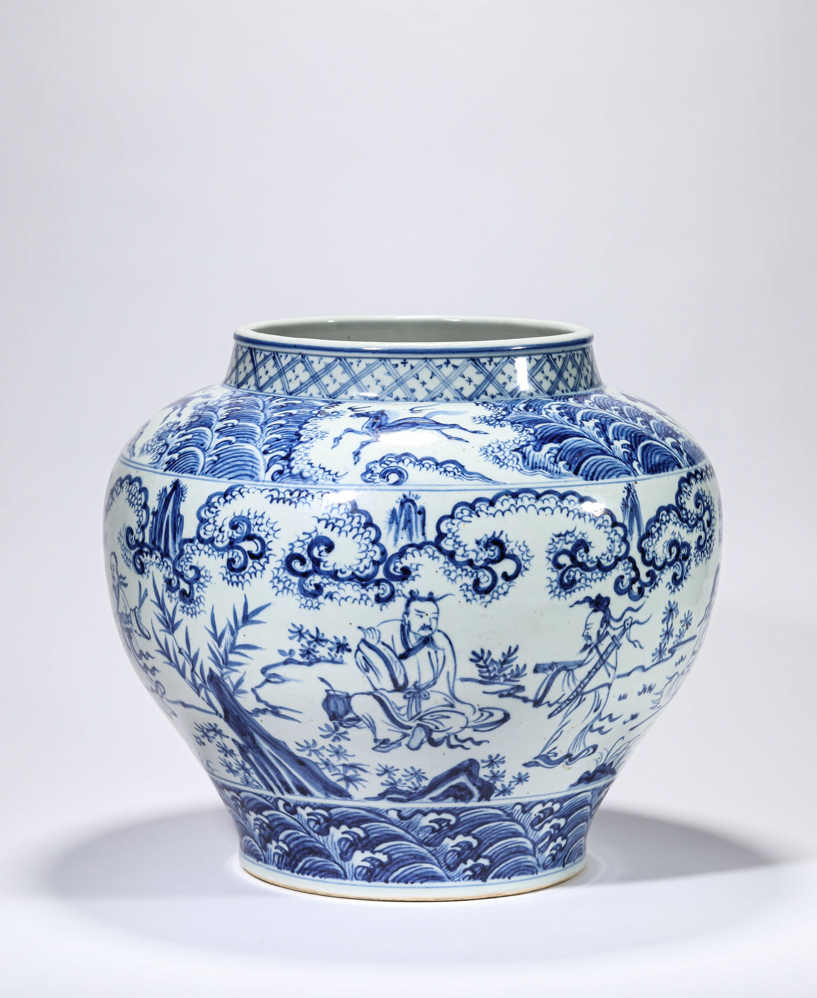 A BLUE AND WHITE 'FIGURES' JAR (1 of 7)