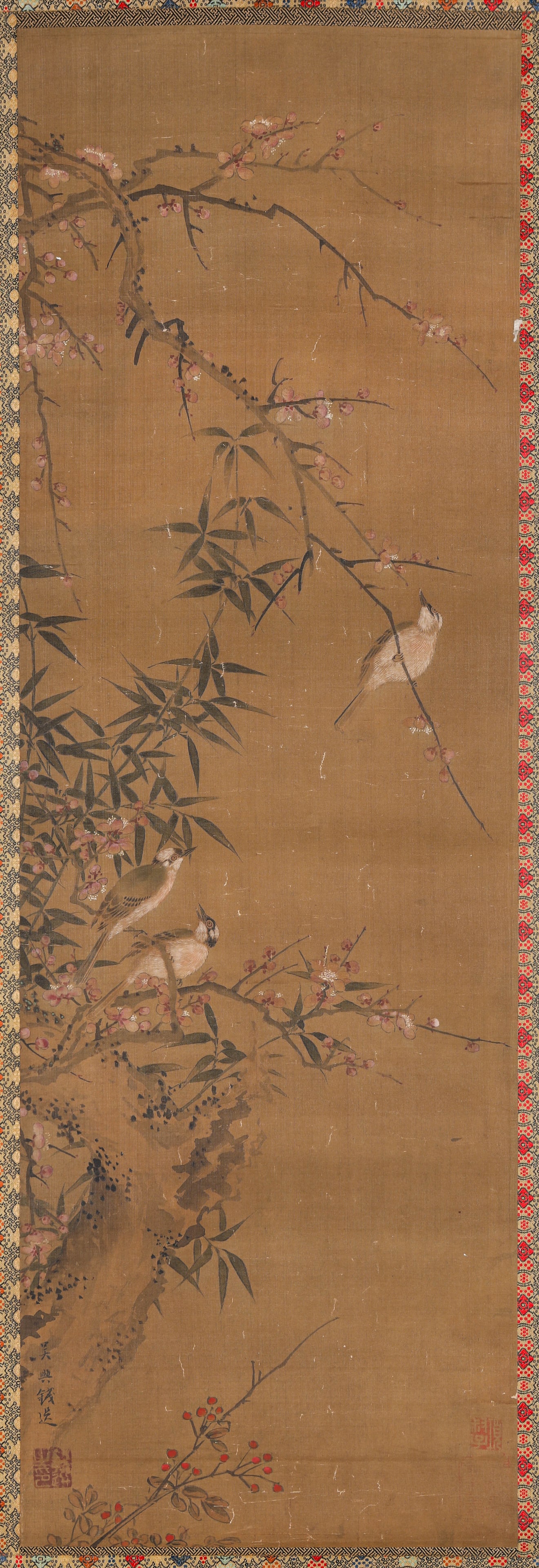 QIAN XUAN (1235-1305), ATTRIBUTED TO, FLOWER-AND-BIRD: QIAN XUAN (1235-1305), ATTRIBUTED TO, FLOWER-AND-BIRD Dimensions: Width: 32.5 cm (12.80 in) x Height: 98.0 cm (38.58 in). All measurements are approximate.