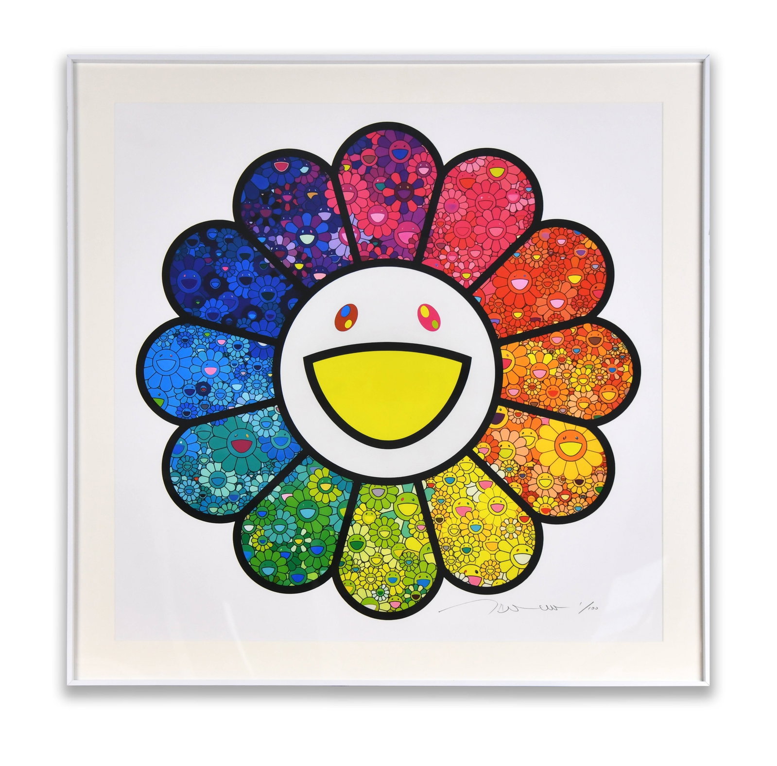 TAKASHI MURAKAMI (B. 1962), MULTICOLOR FLOWER, DECORATIVE PRINT: TAKASHI MURAKAMI (B. 1962), MULTICOLOR FLOWER, DECORATIVE PRINT Dimensions: Outer frame size:70 × 70 cm. All measured values are approximate. Provenance and Authenticity: The present work reflects im