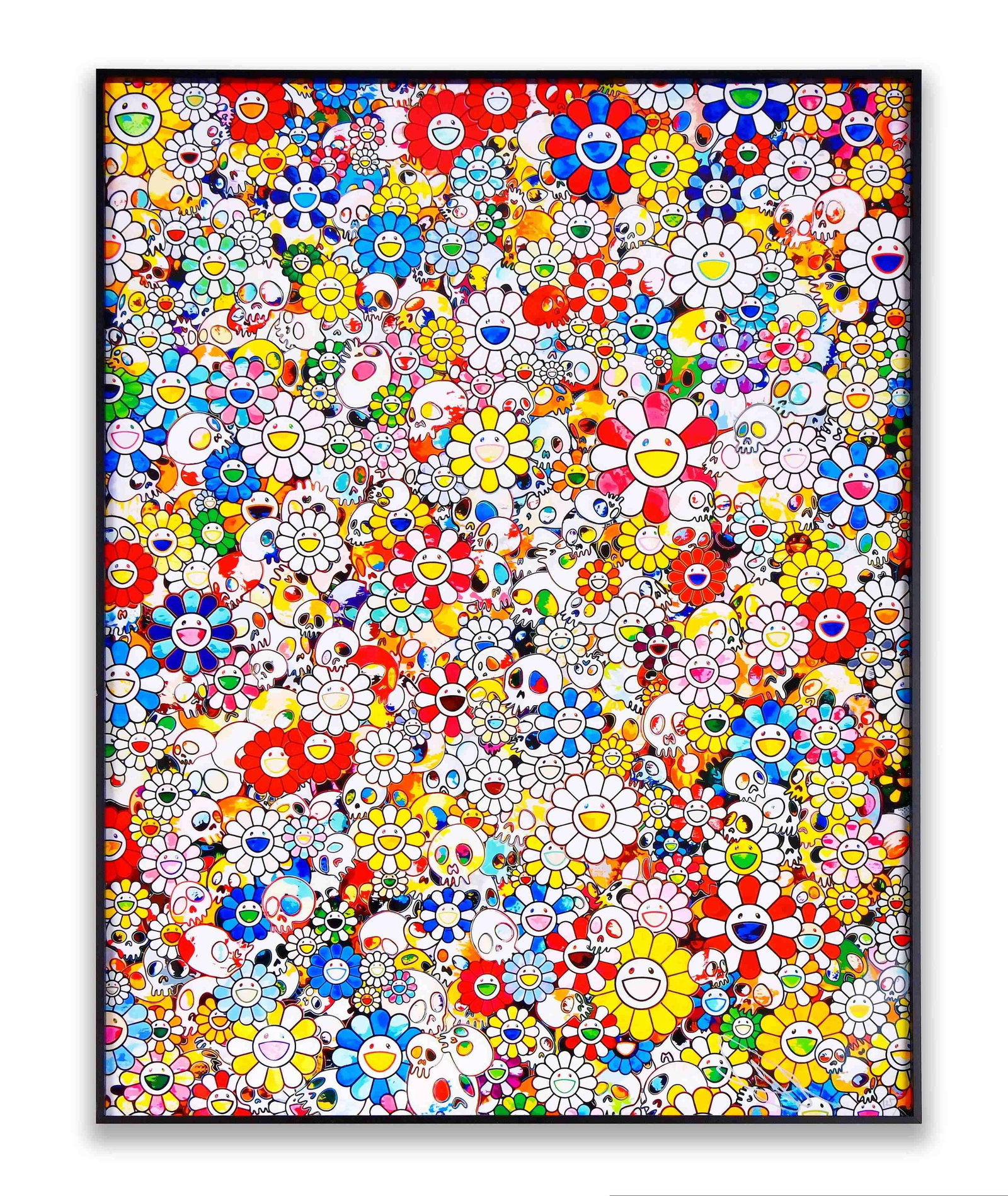 TAKASHI MURAKAMI (B. 1962), FLOWERS AND SKULLS COMPOSITION, DECORATIVE PRINT: TAKASHI MURAKAMI (B. 1962), FLOWERS AND SKULLS COMPOSITION, DECORATIVE PRINT Dimensions: Outer frame size:50 × 70 cm. All measured values are approximate. Provenance and Authenticity: The present