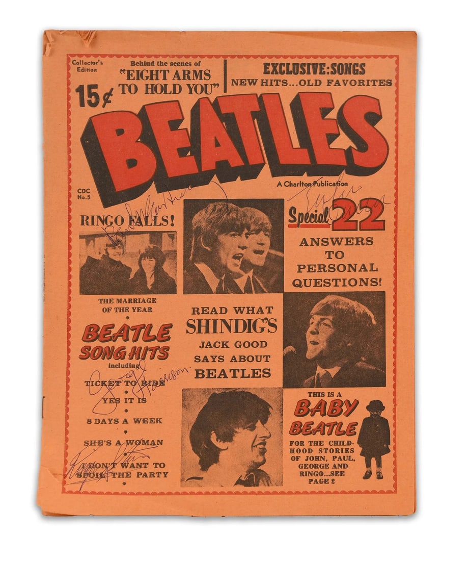 THE BEATLES, MULTI-SIGNED MAGAZINE / FAN PUBLICATION: THE BEATLES, MULTI-SIGNED MAGAZINE / FAN PUBLICATION Provenance and Authenticity: This vintage Beatles fan publication bears multiple signatures attributed to members of the legendary British rock