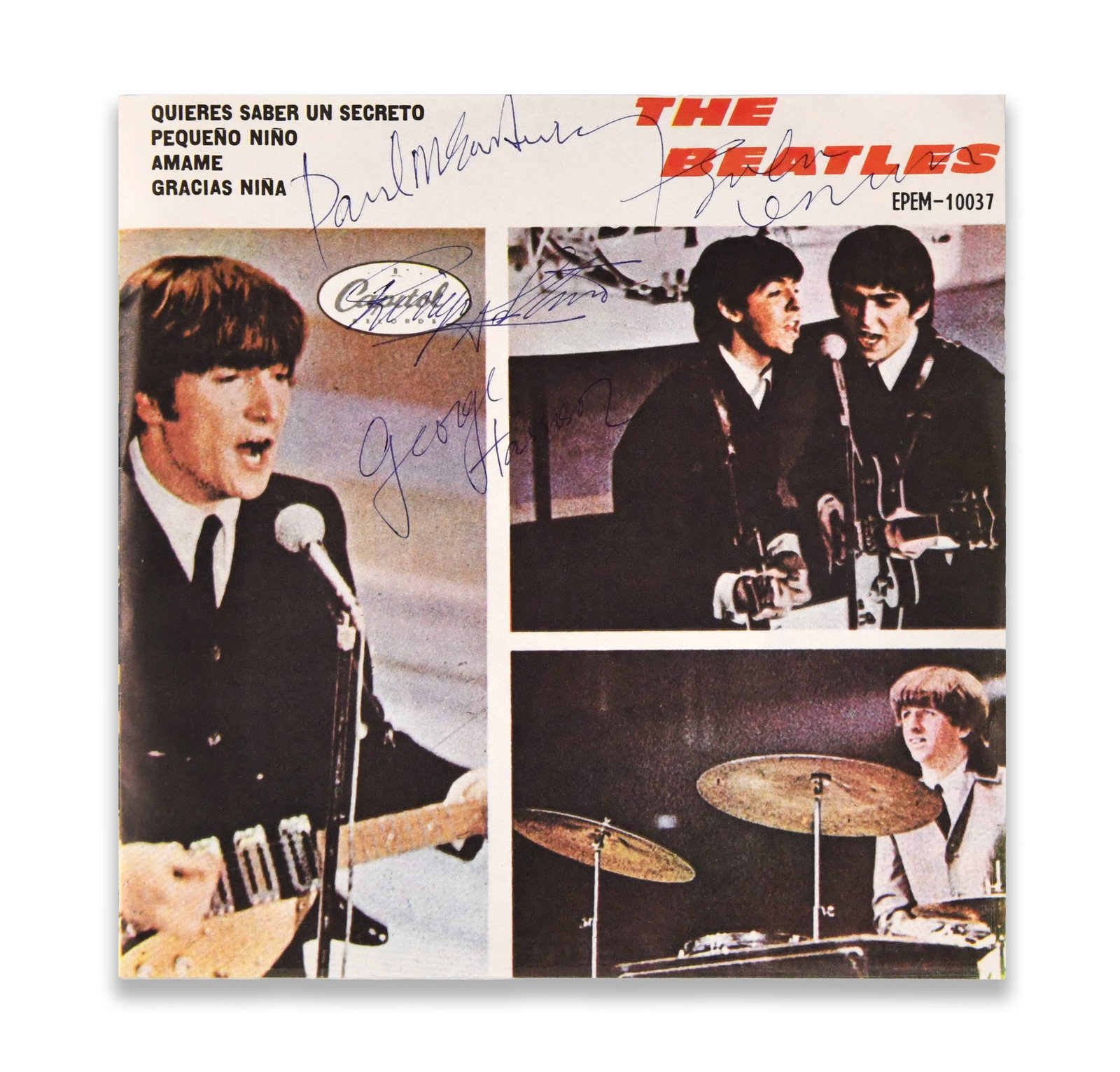 THE BEATLES - FULLY SIGNED EMI EP "?QUIERES SABER UN SECRETO / PEQUEñO NIñO" (C. EARLY 1970S (1 of 4)