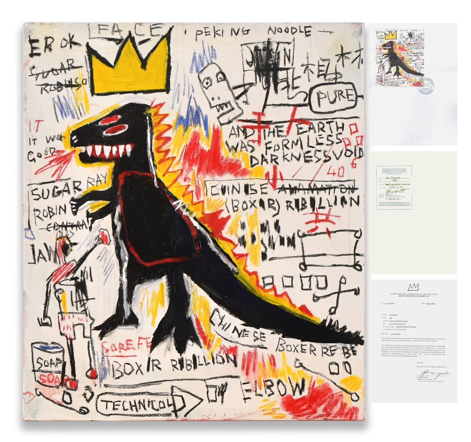 JEAN-MICHEL BASQUIAT (1960-1988), MIXED MEDIA ON CANVAS: JEAN-MICHEL BASQUIAT (1960-1988), MIXED MEDIA ON CANVAS Dimensions: Image size: 59.8 x 50.3 cm. All measured values are approximate. Provenance and Authenticity: This mixed media on canvas is catalogu