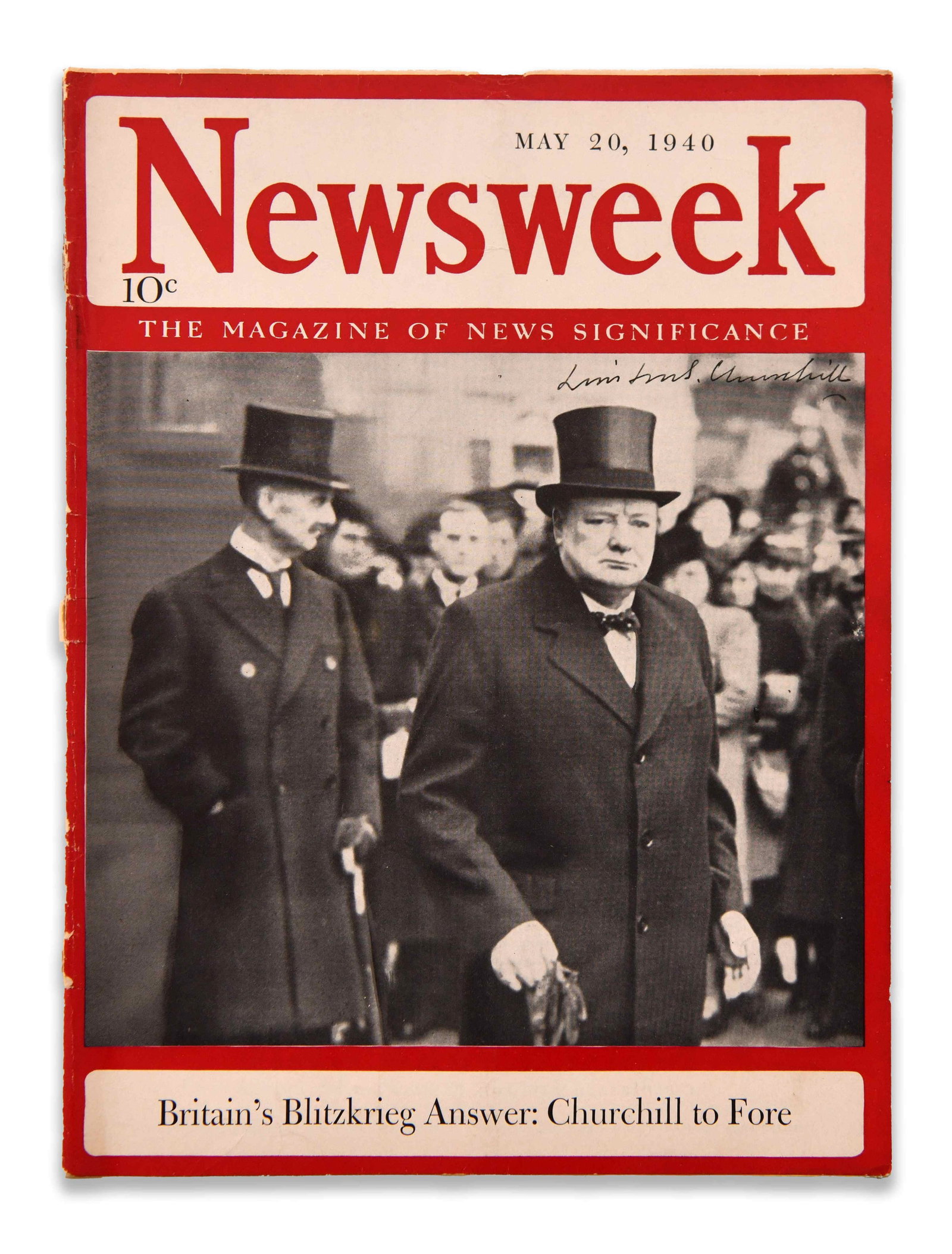 WINSTON CHURCHILL SIGNED NEWSWEEK MAGAZINE: WINSTON CHURCHILL SIGNED NEWSWEEK MAGAZINE Provenance and Authenticity: The provenance file for Winston Churchill signed Newsweek magazine is based on the supplied photographs of the magazine,