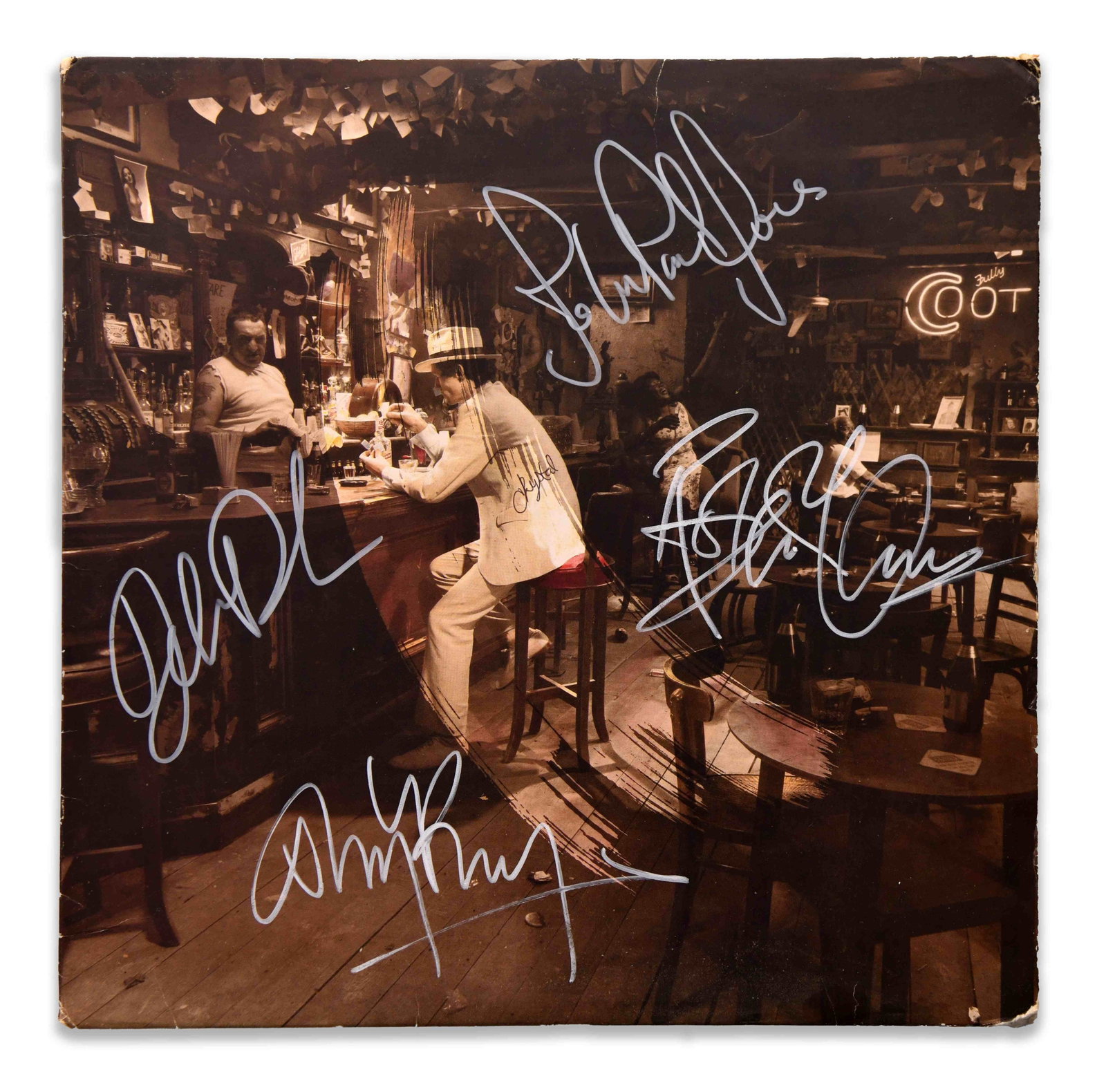 LED ZEPPELIN FULLY SIGNED IN THROUGH THE OUT DOOR ALBUM ARTWORK: LED ZEPPELIN FULLY SIGNED IN THROUGH THE OUT DOOR ALBUM ARTWORK Provenance and Authenticity: The provenance file for Led Zeppelin fully signed In Through the Out Door album artwork is based on the sup