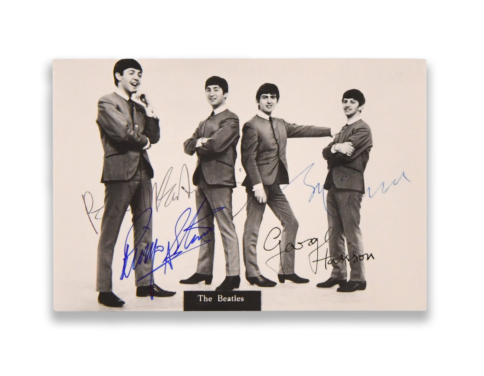 THE BEATLES - SIGNED PHOTOGRAPHIC POSTCARD: THE BEATLES - SIGNED PHOTOGRAPHIC POSTCARD Provenance and Authenticity: The catalogue record documents The Beatles - Signed Photographic Postcard through object-level images rather than a generic sign