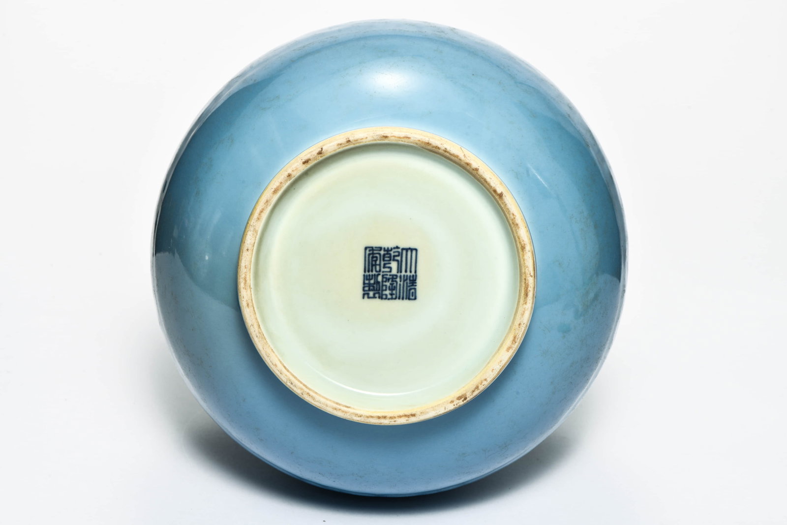 A SKY-BLUE GLAZED TWO-HANDLED VASE - 5